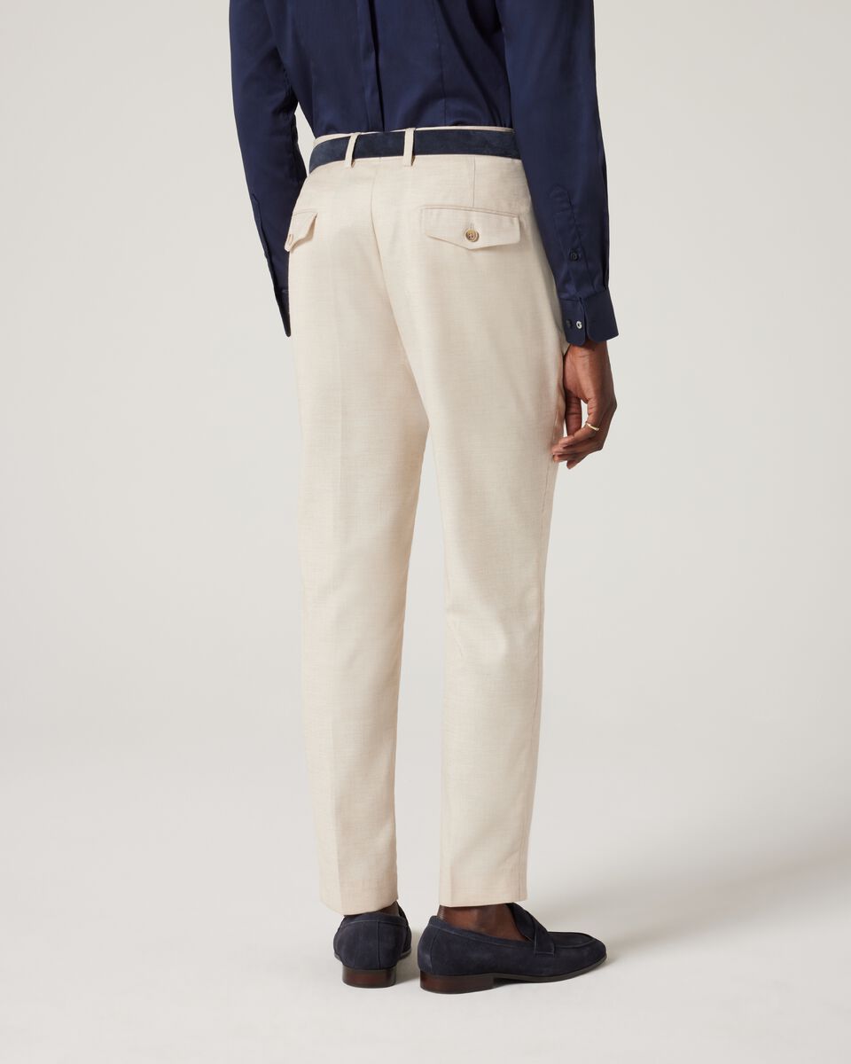 Pleated Slim Textured Tailored Pant, Natural, hi-res